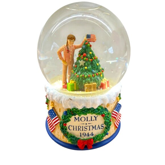 American Girl Molly Christmas 1944 Snow Globe Tree Presents American Flag - Picture 1 of 16